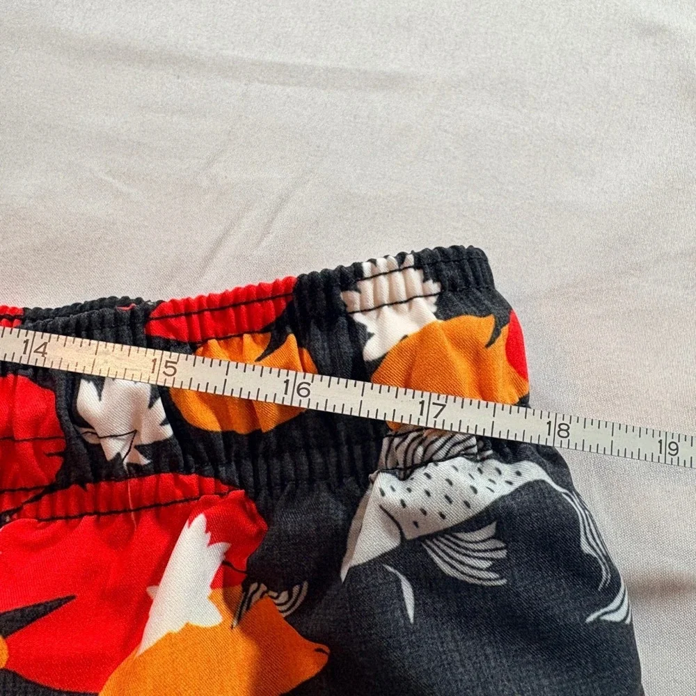 Speedo Swim Trunks Men XXL Black Koi Fish Lily Pad Print Mesh Lined Board Shorts
